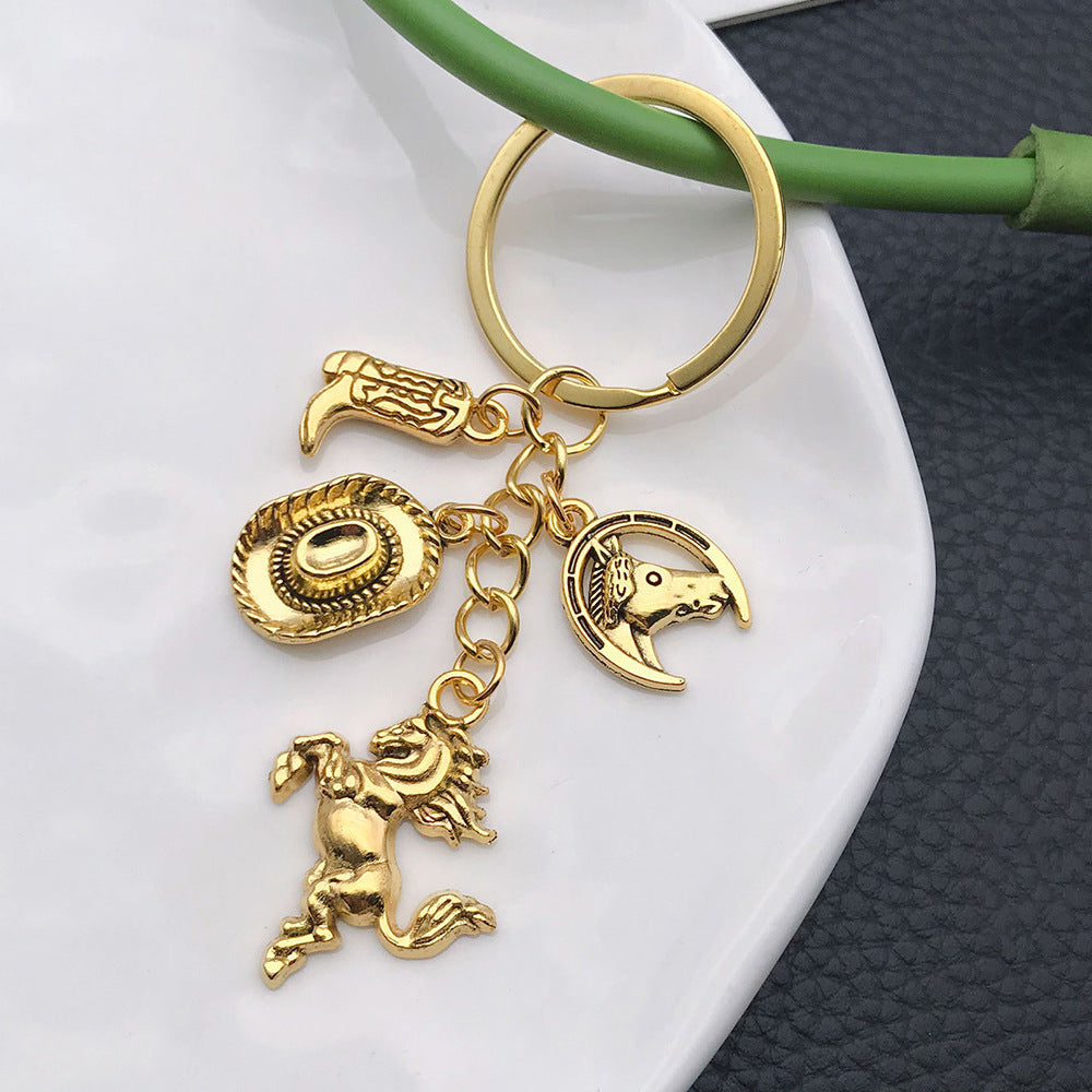 Wholesale Gold-plated Western Cowboy Hat Boots Horse Keychain